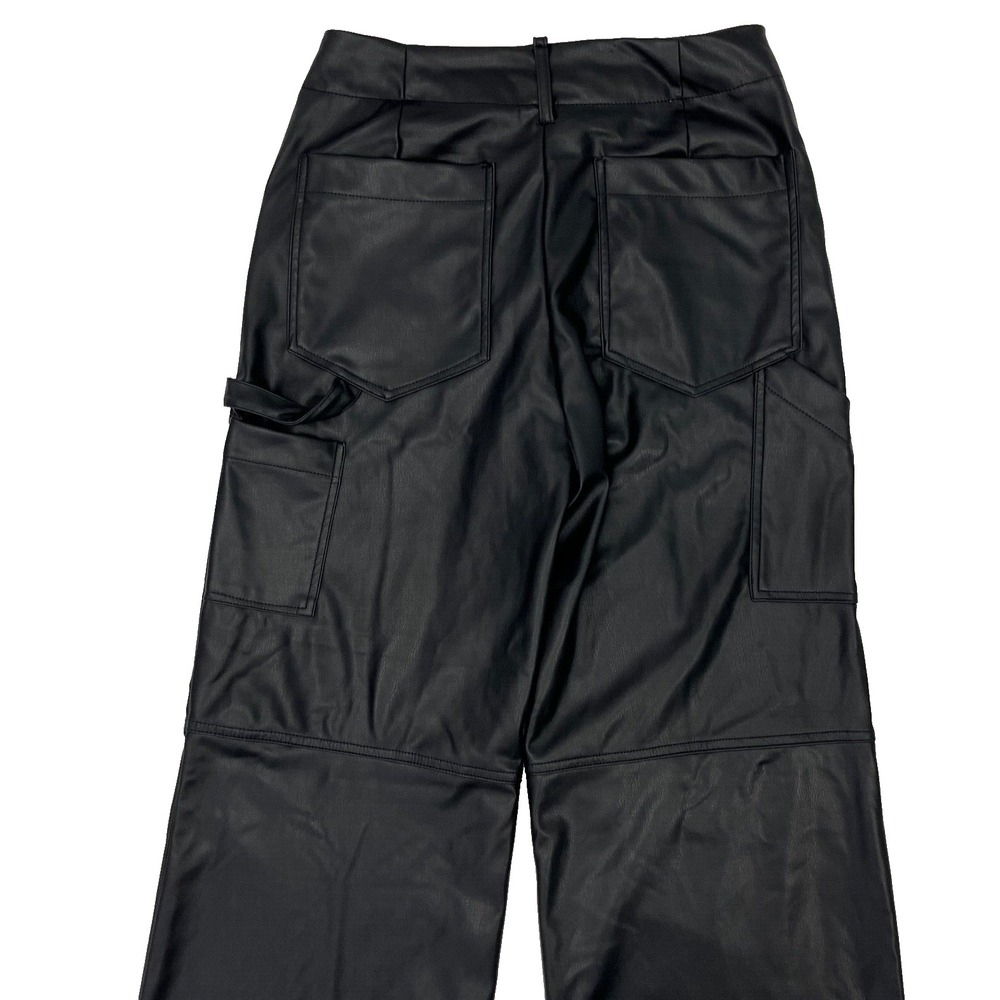 ZARA Black Carpenter Cargo Faux Leather Pants Vegan Straight Leg Size Small - Picture 7 of 15